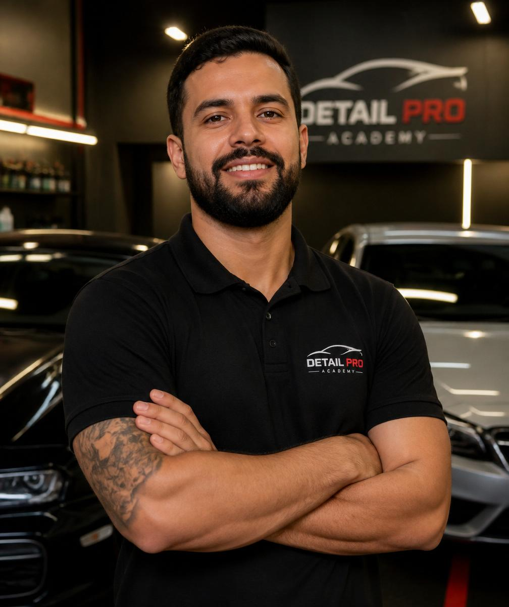 Marcos Cristallo, criador do Método Brilho Total, polindo um carro