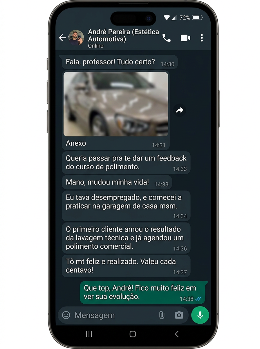 Print do WhatsApp de André Pereira contando que começou na garagem de casa