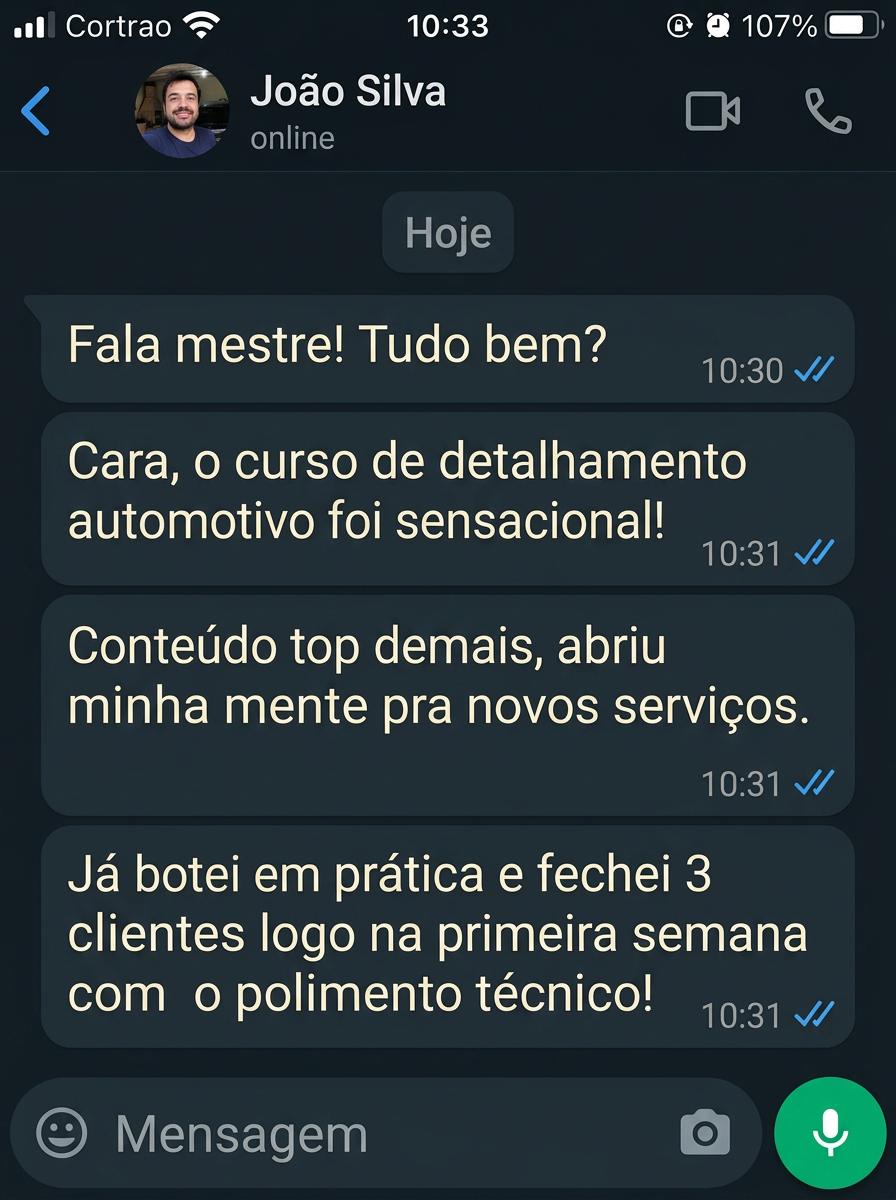 Print do WhatsApp de João Silva contando que fechou 3 clientes na primeira semana